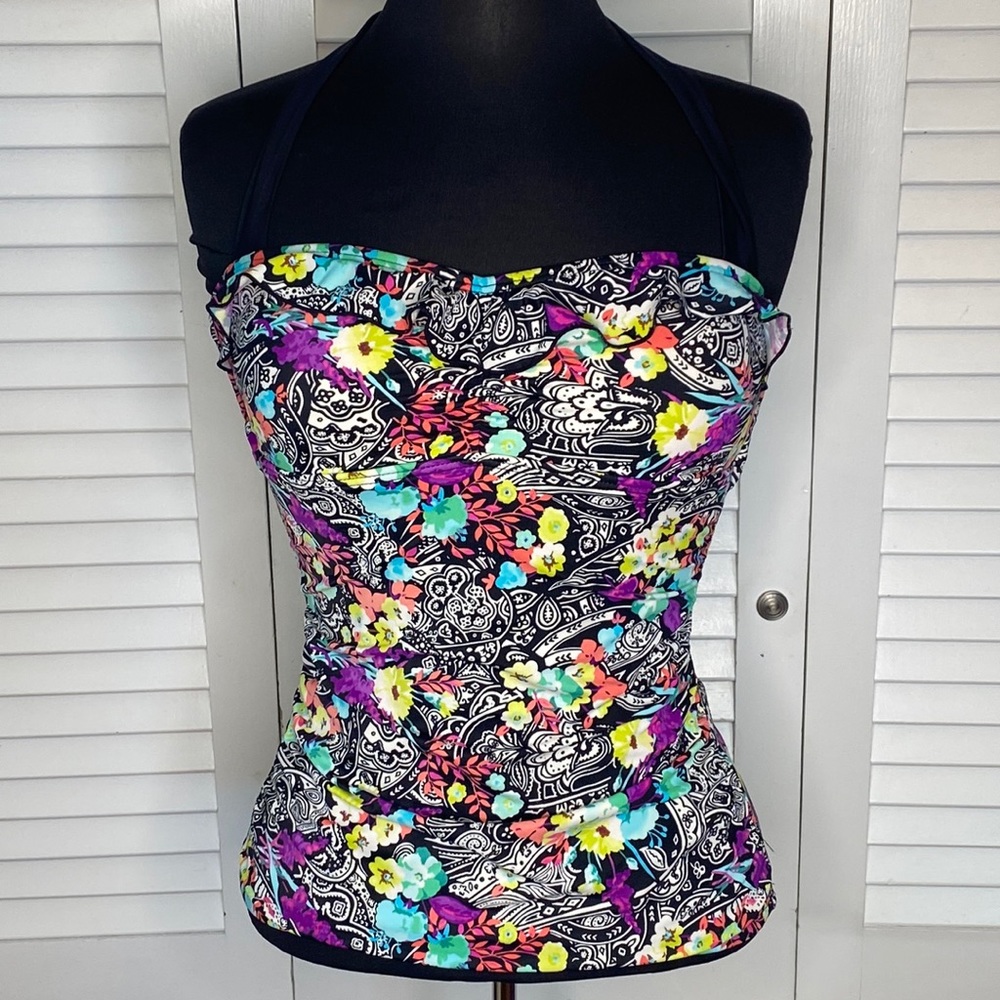 24th & Ocean | Paisley and Floral Tankini Swim Top | Size Small